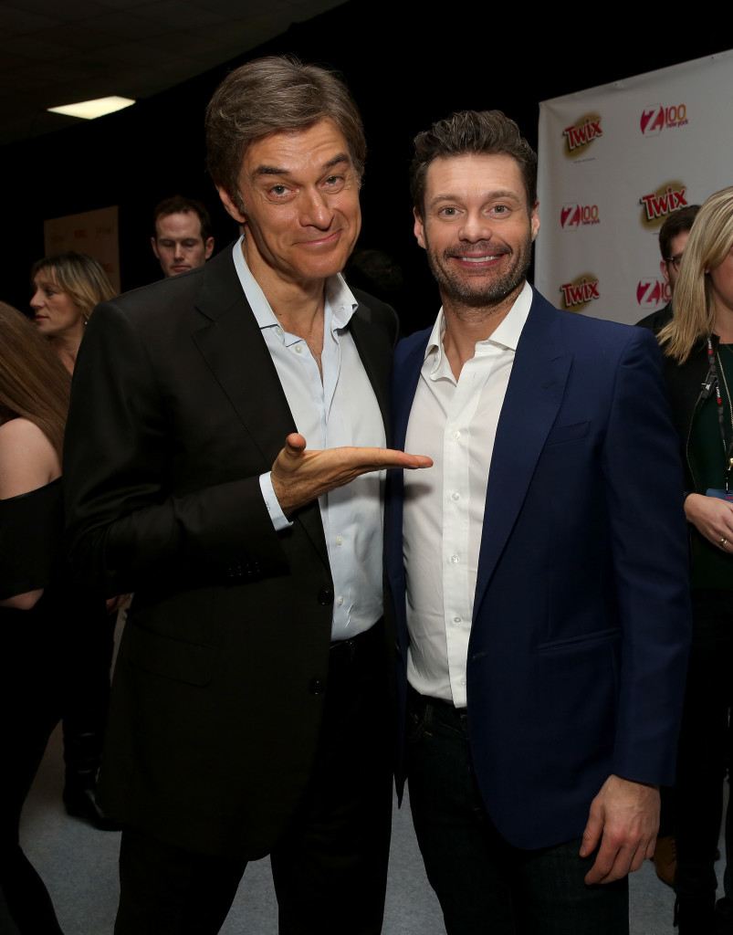 Dr. Oz (L) and Ryan Seacrest attend Z100's Jingle Ball 2015 - Z100's Artist Gift Lounge with Gyft at Madison Square Garden on December 11, 2015 in New York City. (Photo by Cindy Ord/Getty Images for iHeartMedia)